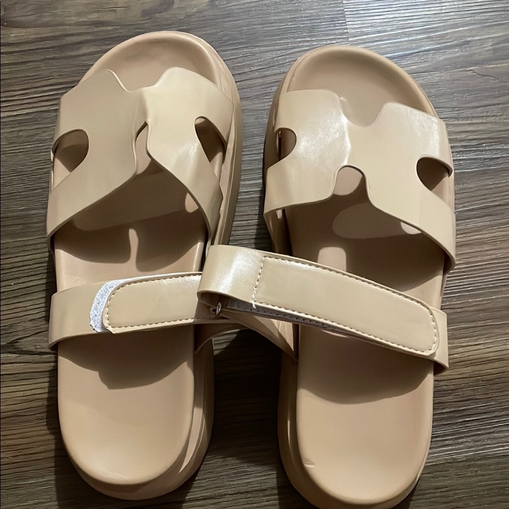 Beige Slide Sandals